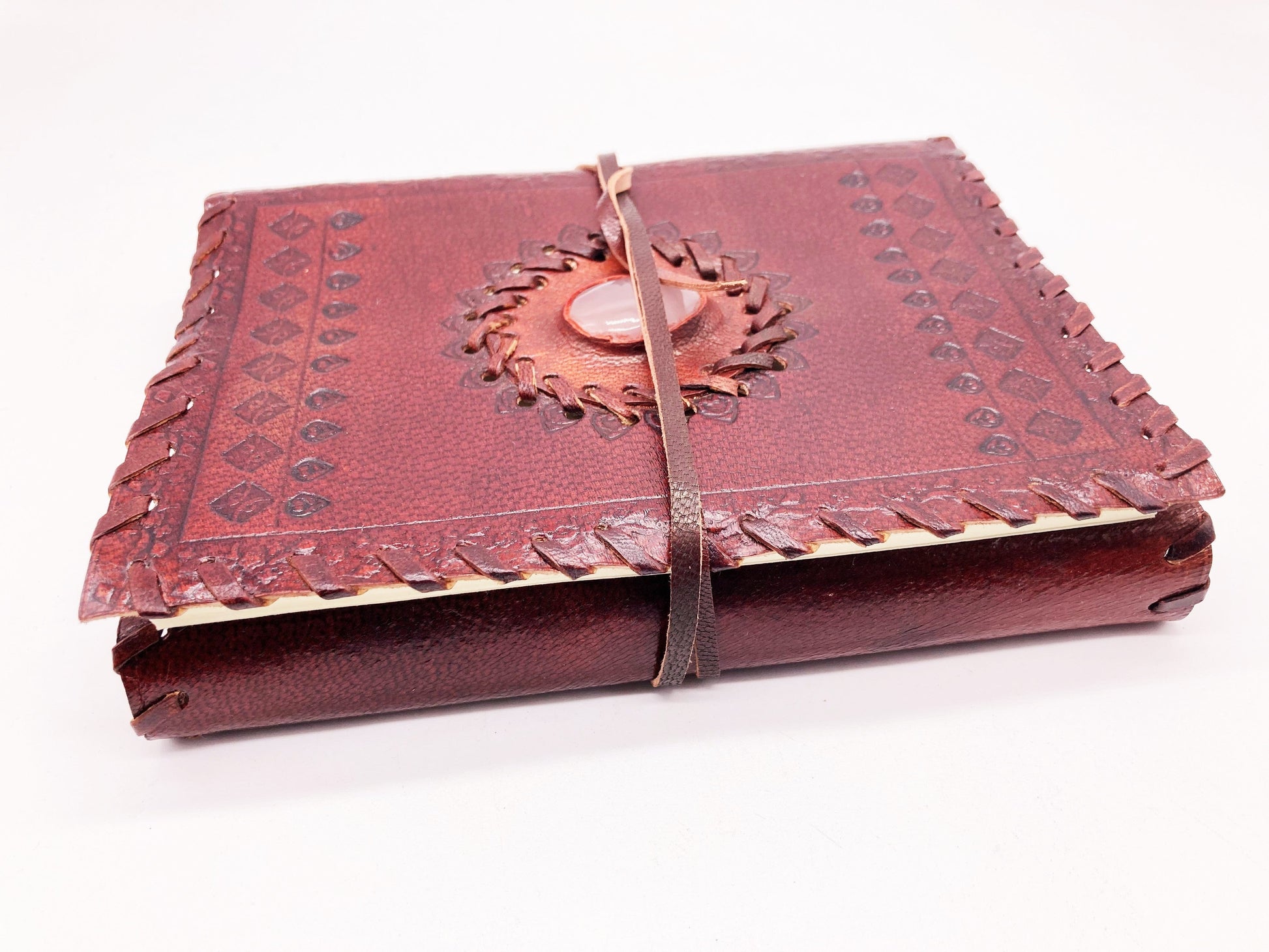 Tenetpietre Quaderno artigianale in cuoio con pietra naturale - Quarzo rosa